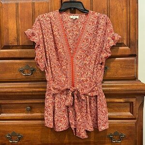 Max Studio cap sleeve blouse top floral pattern ruffle size xl extra large